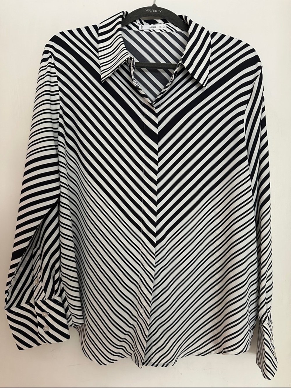 Mango Black & White Striped Button-Down Shirt
